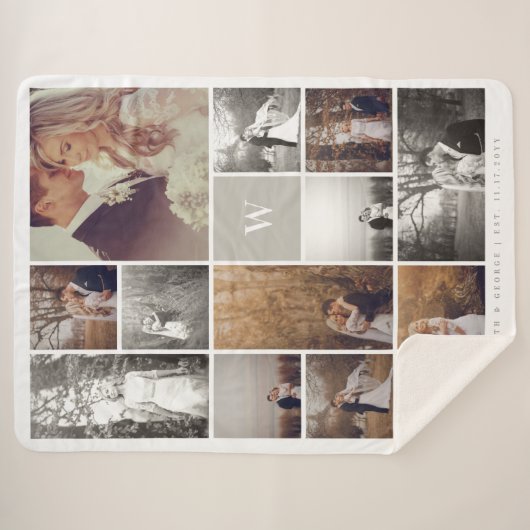 Gray Modern Monogram minimalistisch fotocollage Sherpa Deken (Voorkant (horizontaal))