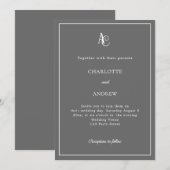 Gray modern monogram wedding kaart (Voorkant / Achterkant)