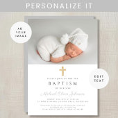 Gray Modern Religieuze Cross Foto Baptisme Kaart