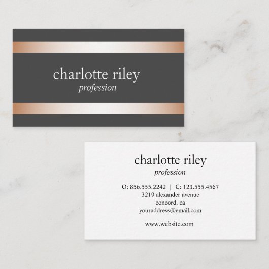 Gray | Modern Roos Gouden Strepen Stijlvol Visitekaartje (Voorkant / Achterkant)
