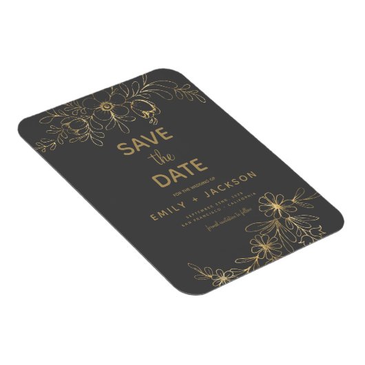 Gray Modern Save the Date Floral Gold Foil Magneet (Rechterzijde)