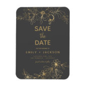 Gray Modern Save the Date Floral Gold Foil Magneet (Verticaal)