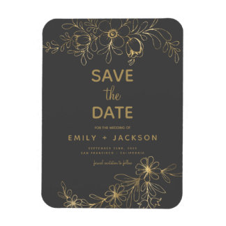 Gray Modern Save the Date Floral Gold Foil Magneet