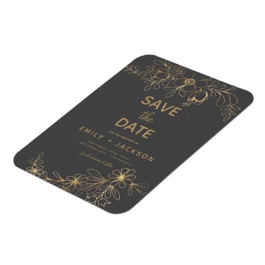 Gray Modern Save the Date Floral Gold Foil Magneet (Linkerzijde)