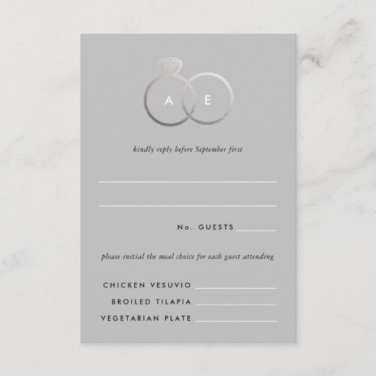 Gray Modern Silver Rings Wedding RSVP Reply Card Informatiekaartje (Voorkant)