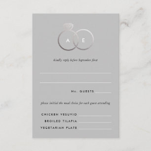 Gray Modern Silver Rings Wedding RSVP Reply Card Informatiekaartje