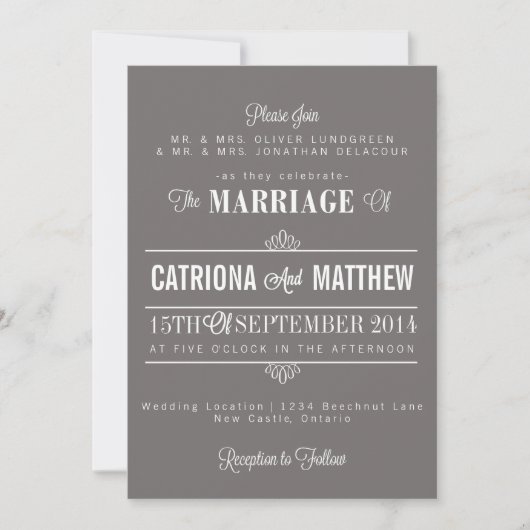 Gray Modern Typografie Floral Wedding Invitation Kaart (Voorkant)