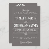 Gray Modern Typografie Floral Wedding Invitation Kaart (Voorkant / Achterkant)