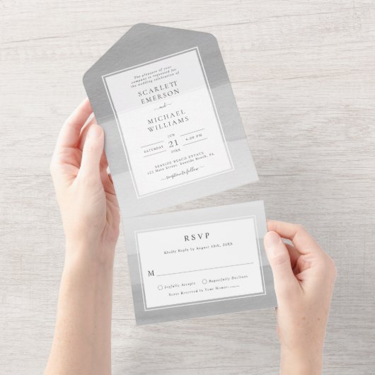Gray Modern Wedding All In One Uitnodiging (Afscheurbaar)