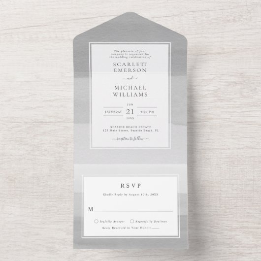 Gray Modern Wedding All In One Uitnodiging (Binnen)