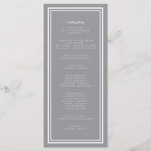 Gray Modern Wedding Service Ceremony Minimalist Pr Programmakaart (Achterkant)