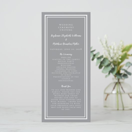 Gray Modern Wedding Service Ceremony Minimalist Pr Programmakaart (Staand voorkant)