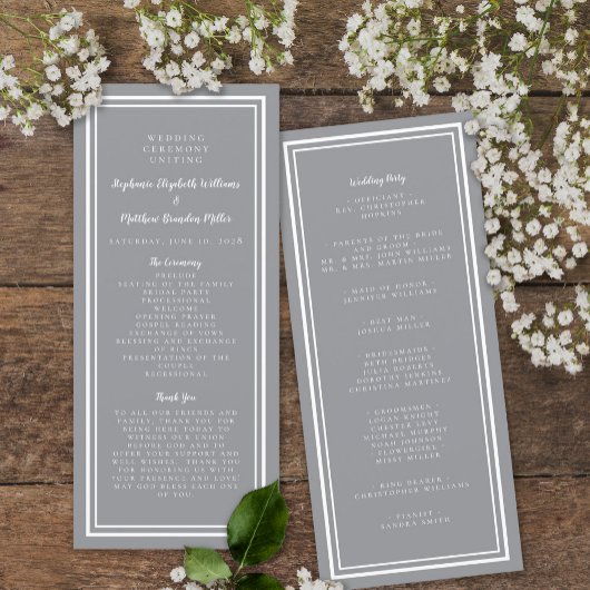 Gray Modern Wedding Service Ceremony Minimalist Pr Programmakaart