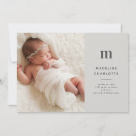 Gray Monogram 1 - Foto New Baby Birth Aankondiging