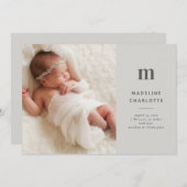 Gray Monogram 1 - Foto New Baby Birth Aankondiging (Voorkant / Achterkant)