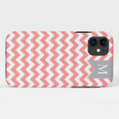 Gray Monogram Banner Coral Pink Chevron Case-Mate iPhone Case (Achterkant (horizontaal))