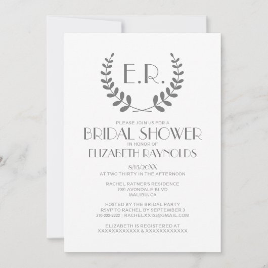 Gray Monogram Bridal Shower Invitations Kaart (Voorkant)