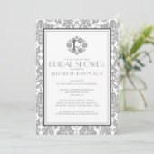 Gray Monogram Damask Bridal Shower Invitations Kaart (Staand voorkant)