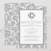 Gray Monogram Damask Bridal Shower Invitations Kaart (Voorkant / Achterkant)