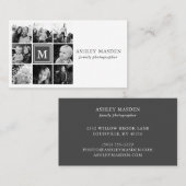 Gray Monogram Familie Foto Collage Fotografie Visitekaartje (Voorkant / Achterkant)