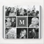 Gray Monogram Familie Foto Collage Muismat<br><div class="desc">Monogram Family Photo Collage. Pas dit douaneontwerp met uw eigen monogram initiaal of tekst aan.</div>