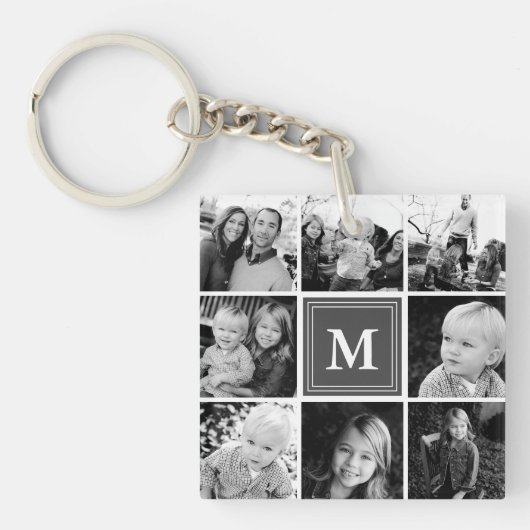 Gray Monogram Familie Foto Collage Sleutelhanger (voorkant)