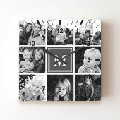 Gray Monogram Familie Foto Collage Vierkante Klok