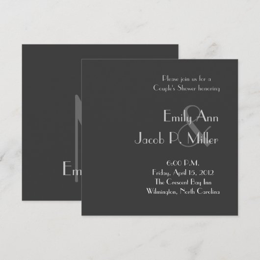 Gray Monogram van de Moderne Steenklok Uitnodiging (Voorkant / Achterkant)