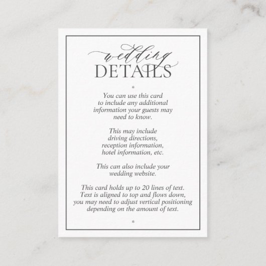 Gray Monogram Weddenschap - Versluitingskaart Informatiekaartje (Achterkant)