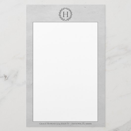 Gray Monogram Wreath Briefpapier (Voorkant)