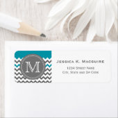 Gray Monogrammed Blauwgroen Blue Chevron Etiket (Insitu)