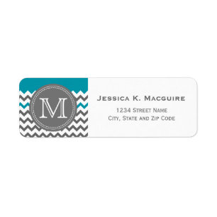 Gray Monogrammed Blauwgroen Blue Chevron Etiket