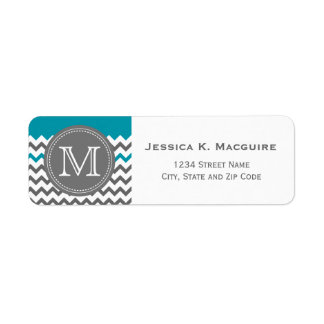 Gray Monogrammed Blauwgroen Blue Chevron Etiket