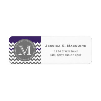 Gray Monogrammed Paars Chevron Etiket