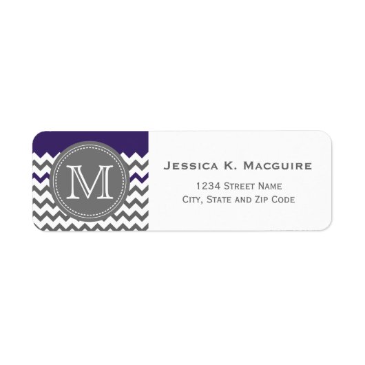 Gray Monogrammed Paars Chevron Etiket (Voorkant)