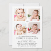 Gray Monogrammed Photo Collage Naming Ceremony Feestdagenkaart (Voorkant)