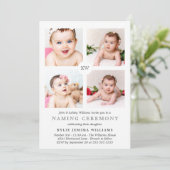 Gray Monogrammed Photo Collage Naming Ceremony Feestdagenkaart (Staand voorkant)