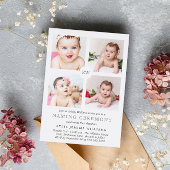 Gray Monogrammed Photo Collage Naming Ceremony Feestdagenkaart