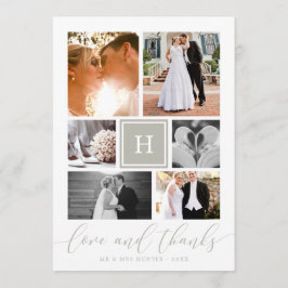 Gray Monogrammed Weddenschap Foto Collage Hartelij Bedankkaart