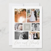 Gray Monogrammed Weddenschap Foto Collage Hartelij Bedankkaart (Voorkant)