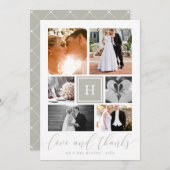 Gray Monogrammed Weddenschap Foto Collage Hartelij Bedankkaart (Voorkant / Achterkant)