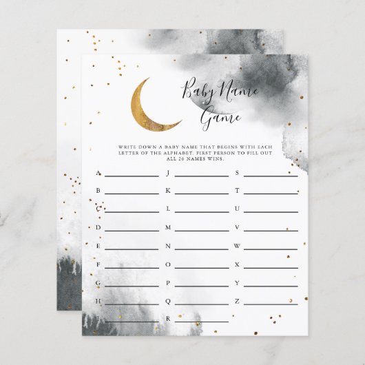 Gray Moon Baby Name Shower Game (Voorkant / Achterkant)