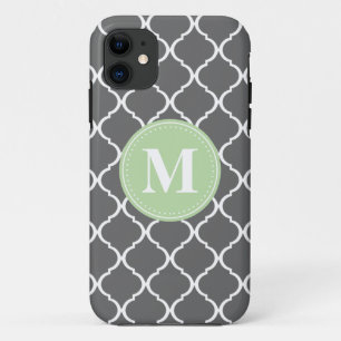 Gray Moroccan Lattice Mint Monogram Case-Mate iPhone Case