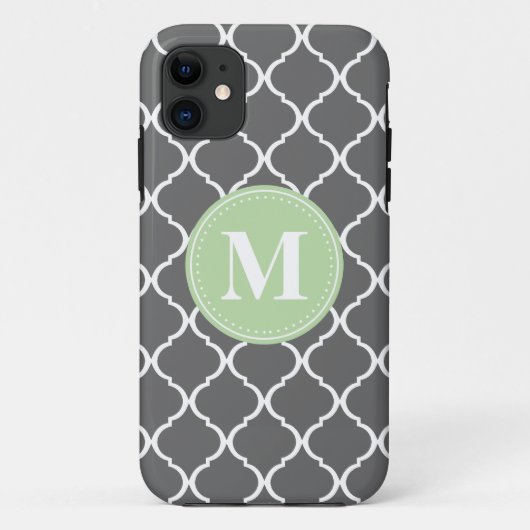 Gray Moroccan Lattice Mint Monogram Case-Mate iPhone Case (Achterkant)