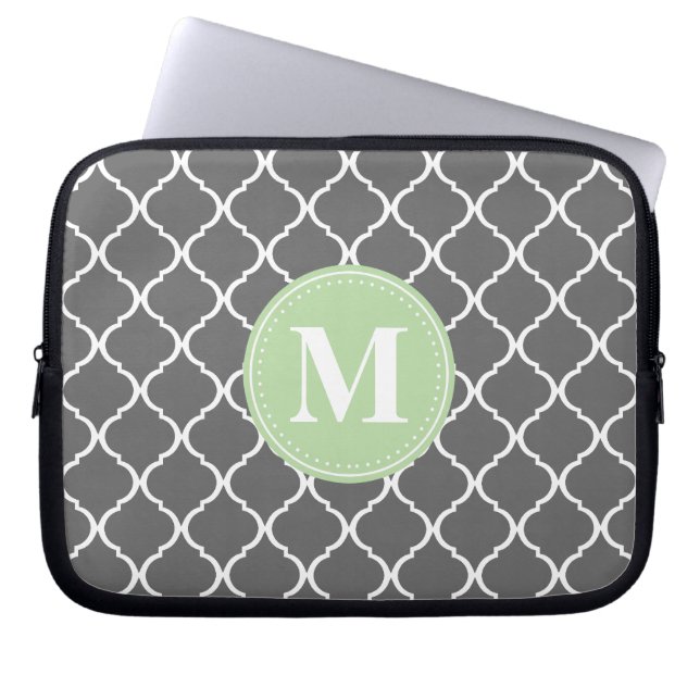 Gray Moroccan Lattice Mint Monogram Laptop Sleeve (Voorkant)