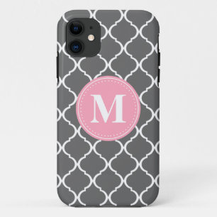 Gray Moroccan Lattice Pink Monogram iPhone 11 Hoesje