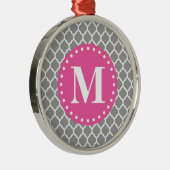 Gray Moroccan Lattice Pink Monogram Metalen Ornament (Rechts)