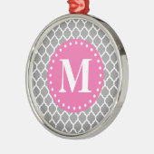 Gray Moroccan Lattice Pink Monogram Metalen Ornament (Links)