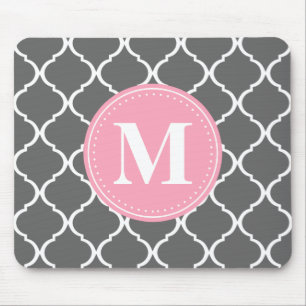 Gray Moroccan Lattice Pink Monogram Muismat