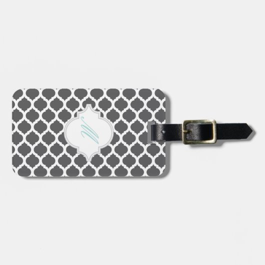 Gray Moroccan Pattern met Monogram Bagagelabel (Voorkant horizontaal)